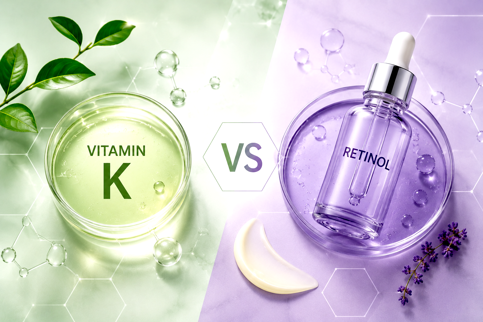 Vitamin K and retinol under-eye skincare comparison