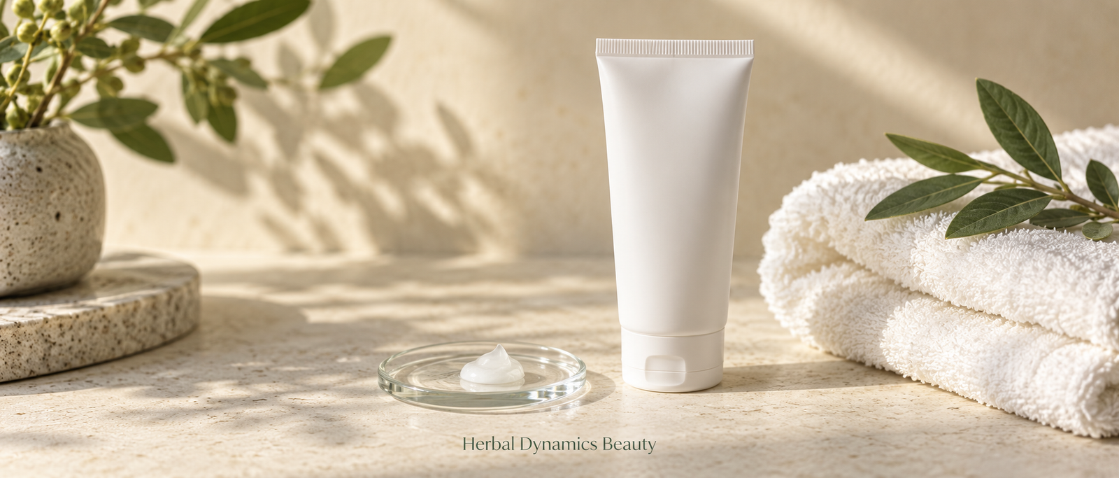 Illustrative unbranded skincare tube and cream texture for a benzoyl peroxide educational guide