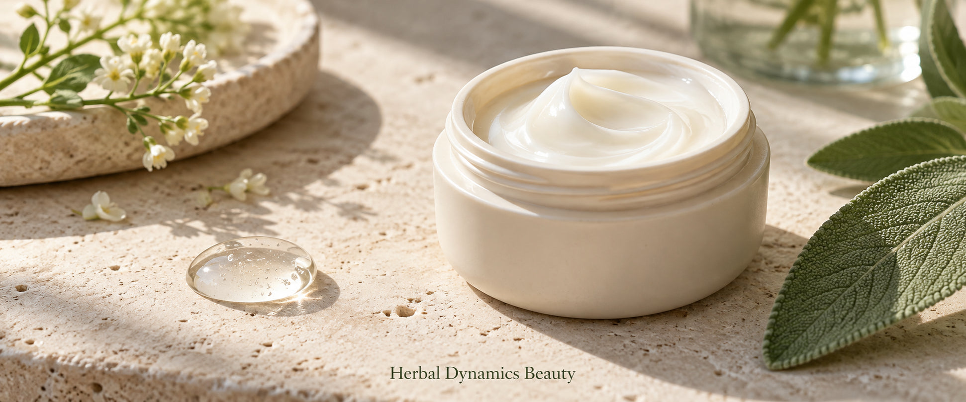 Illustrative moisturizer jar and gel texture for a guide to moisturizing acne-prone skin
