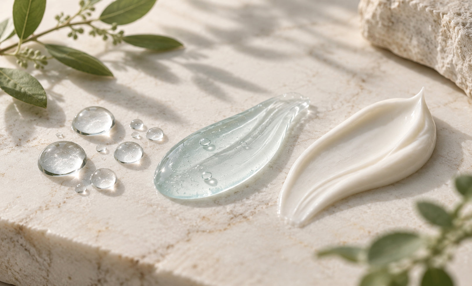 Water, humectant serum and moisturizer layers for tight-feeling skin