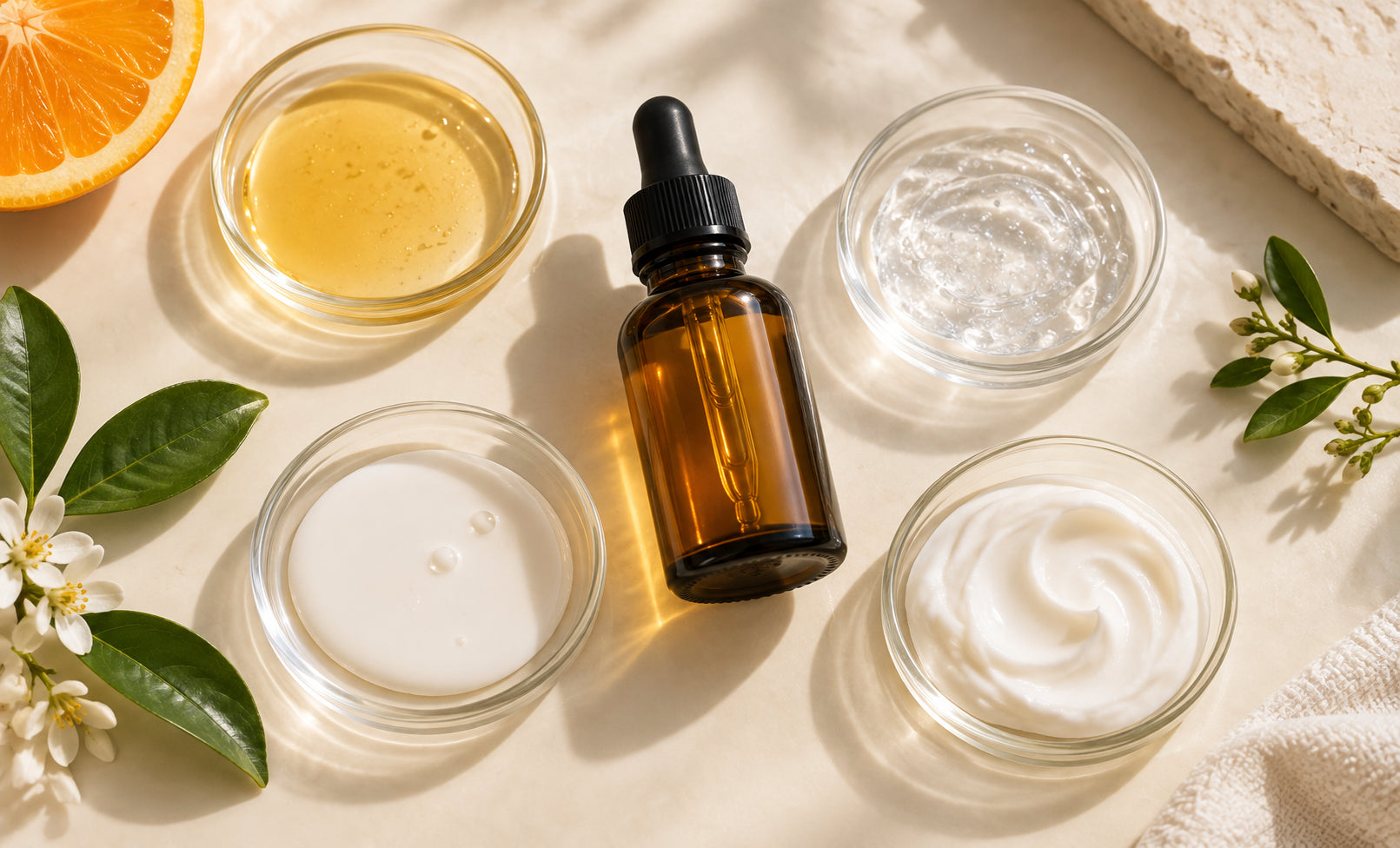 Vitamin C serum with hydrating, moisturizing and sunscreen textures